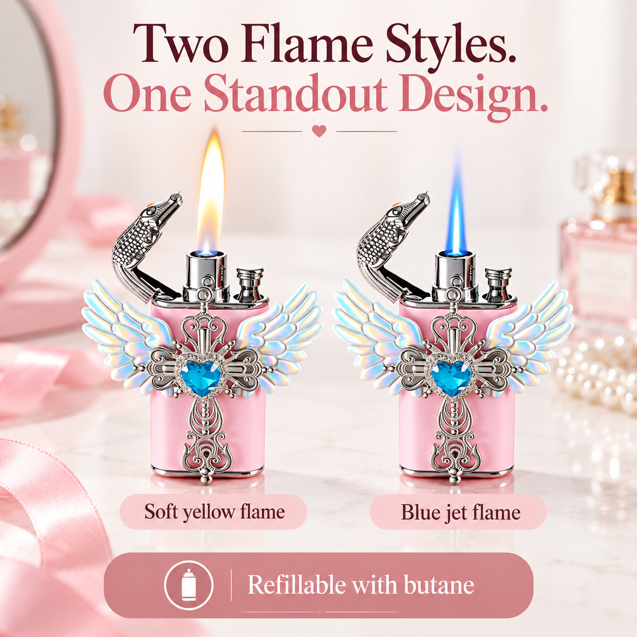 Vinget Hjerte Dobbeltflamme Lighter