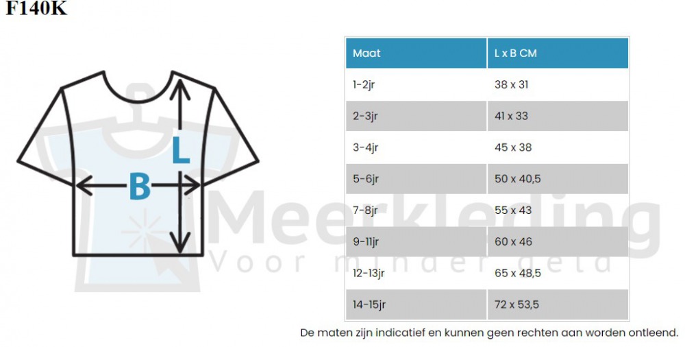 Maattabel van Fruit of the Loom KidsÂ´ Valueweight T