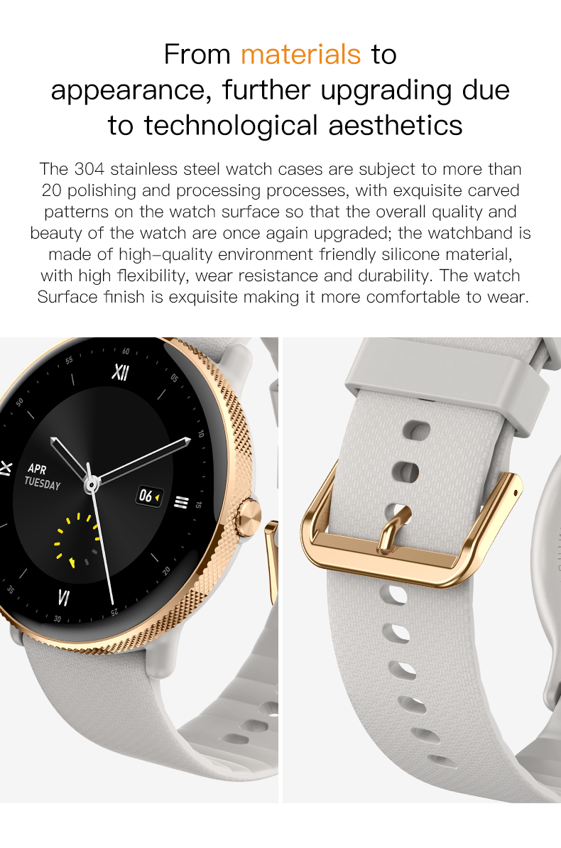 407 Smart Watch P58 1.43-inch AMOLED full round HD screen with 466×466 resolution delivering larger clearer visual experience, mirror lens utilizes new generation strengthened glass material providing scratch resistance wear resistance enhanced durability