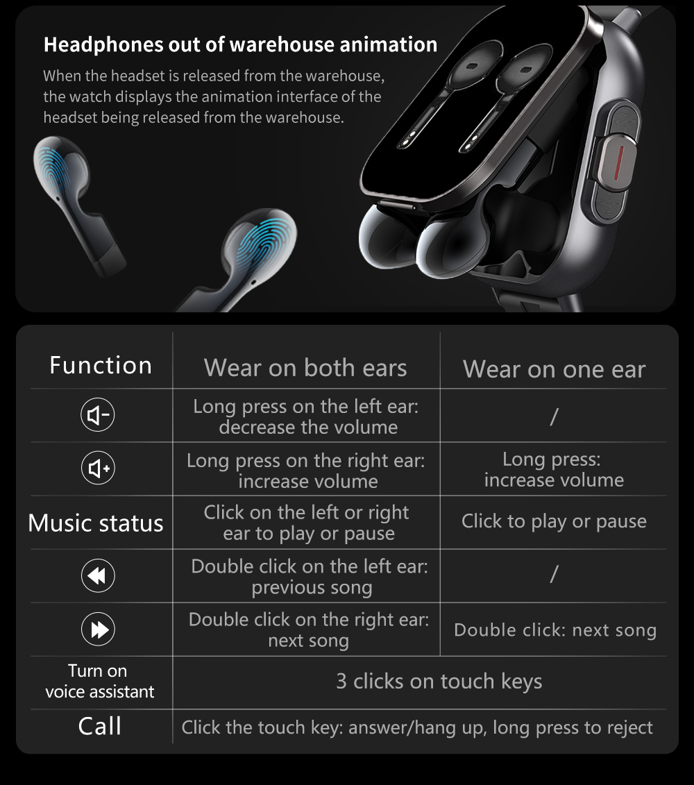 506 Smart Watch T01 earbuds release animation watch display earbuds release animation interface dynamic effects touch operation suspension structure detailed showcase
