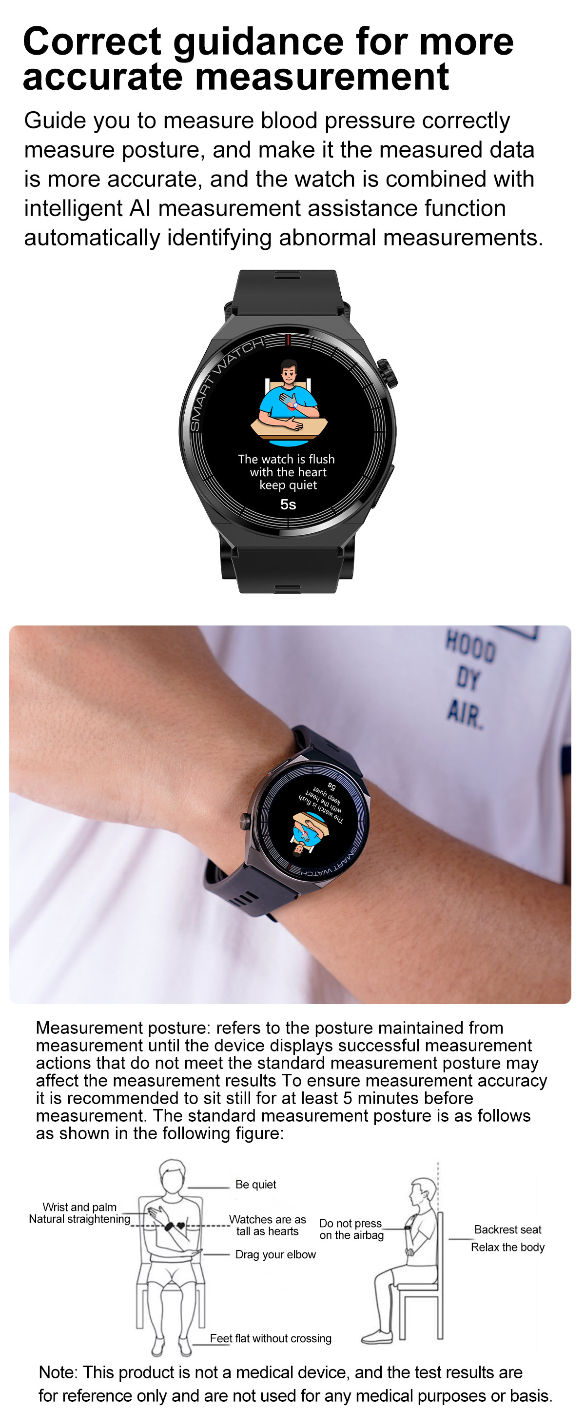 702 Smart Watch H42 intelligent voice broadcast reminder voice measurement tips data broadcast voice guidance parents operation simple accurate measurement result clarification