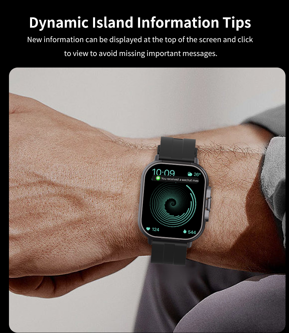 506 Smart Watch T01 dynamic island information tips new information display screen top click view important messages wechat message reminders notification system