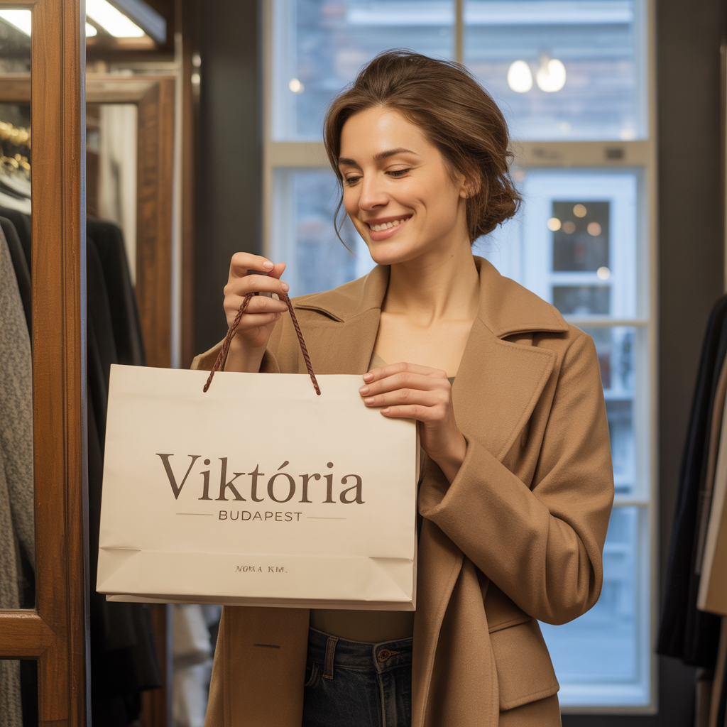 Woman with Viktória Budapest bag in store
